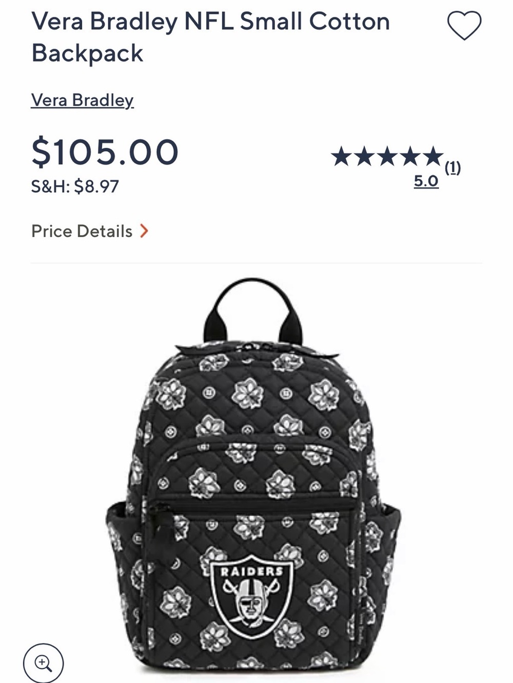 Vera Bradley Black Quilted Floral Raiders Mini Backpack NEW WITH TAGS - Picture 8 of 8